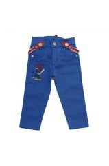 Pıtırık Mavi Renkli Askılı Erkek Bebek Keten Pantolon