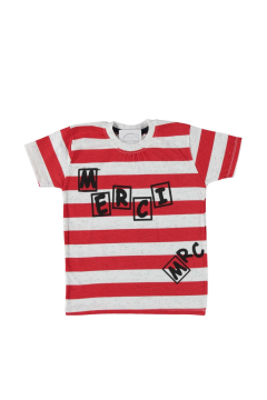 Erkek Çocuk Çizgili Geniş Kesim T-shirt Kırmızı - 10 - 11 Yaş