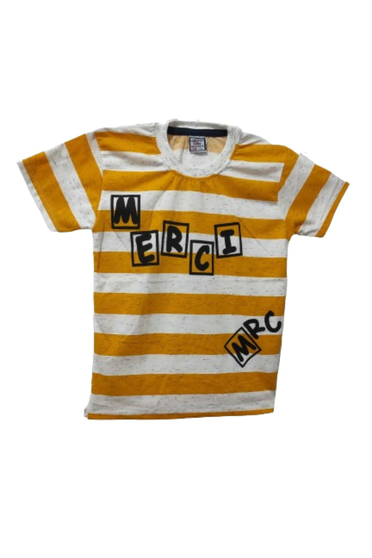 Erkek Çocuk Çizgili Geniş Kesim T-shirt Sarı - 10 - 11 Yaş