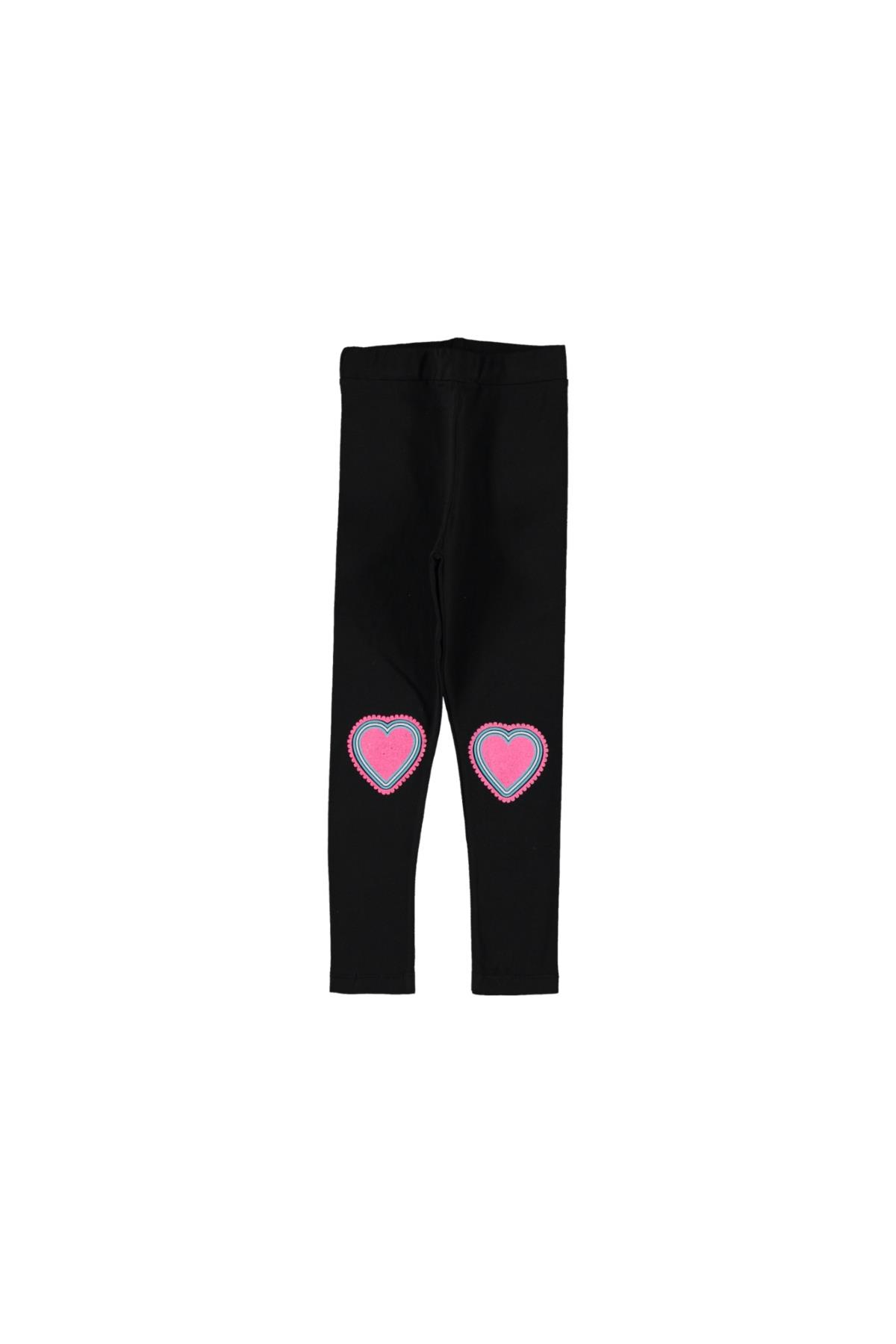 Pundikids Kız Çocuk Kalp Desenli Tayt Siyah - 7 - 8 Yaş