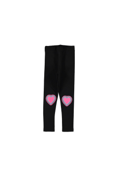 Pundikids Kız Çocuk Kalp Desenli Tayt Siyah - 7 - 8 Yaş