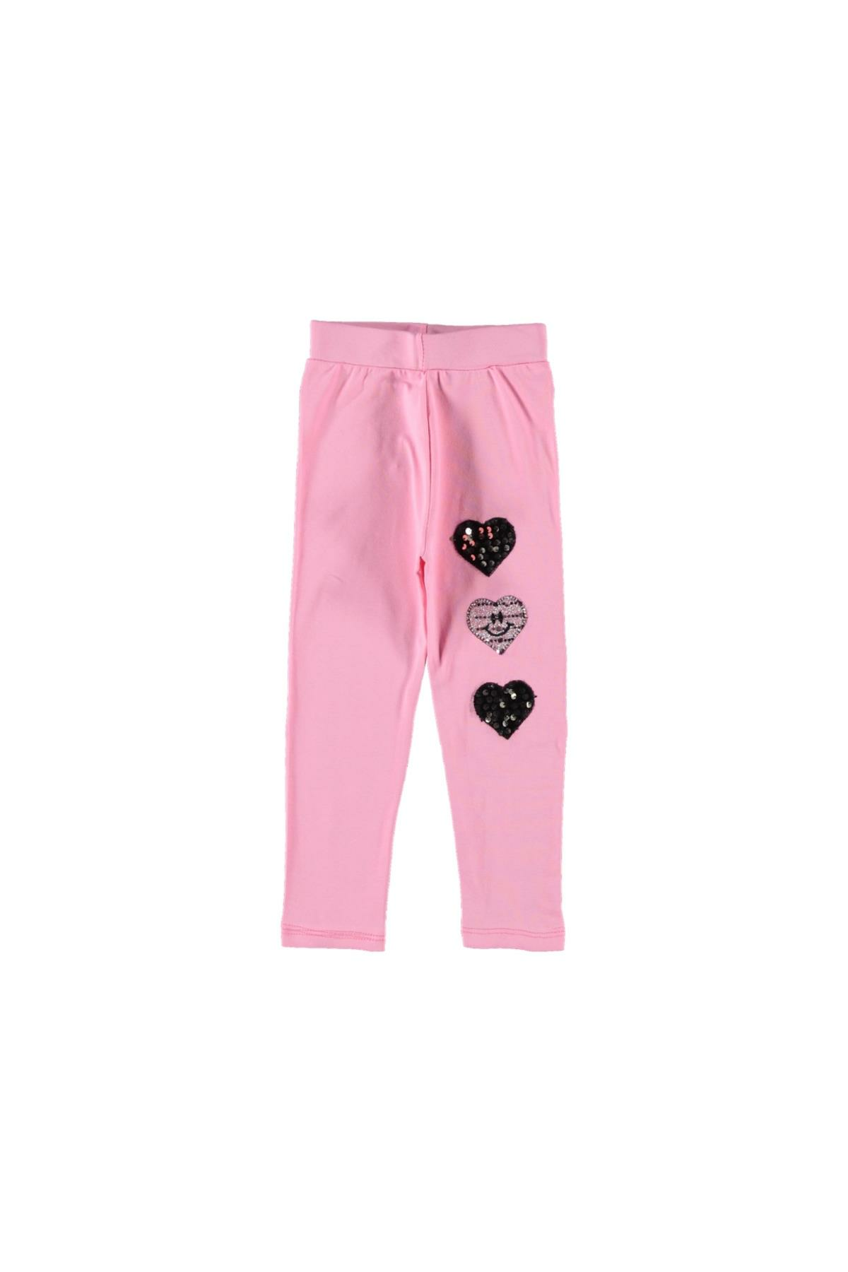 Pundikids Kalp İşlemeli Kız Çocuk Tayt Pembe - 3 Yaş