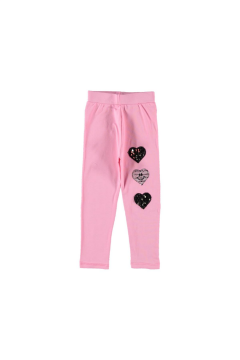 Pundikids Kalp İşlemeli Kız Çocuk Tayt Pembe - 3 Yaş