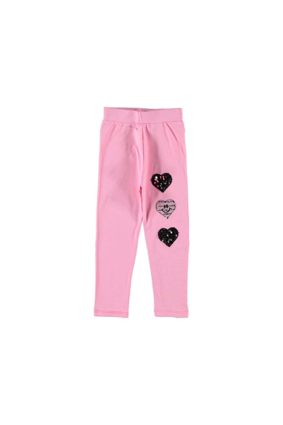 Pundikids Kalp İşlemeli Kız Çocuk Tayt Pembe - 9 yaş