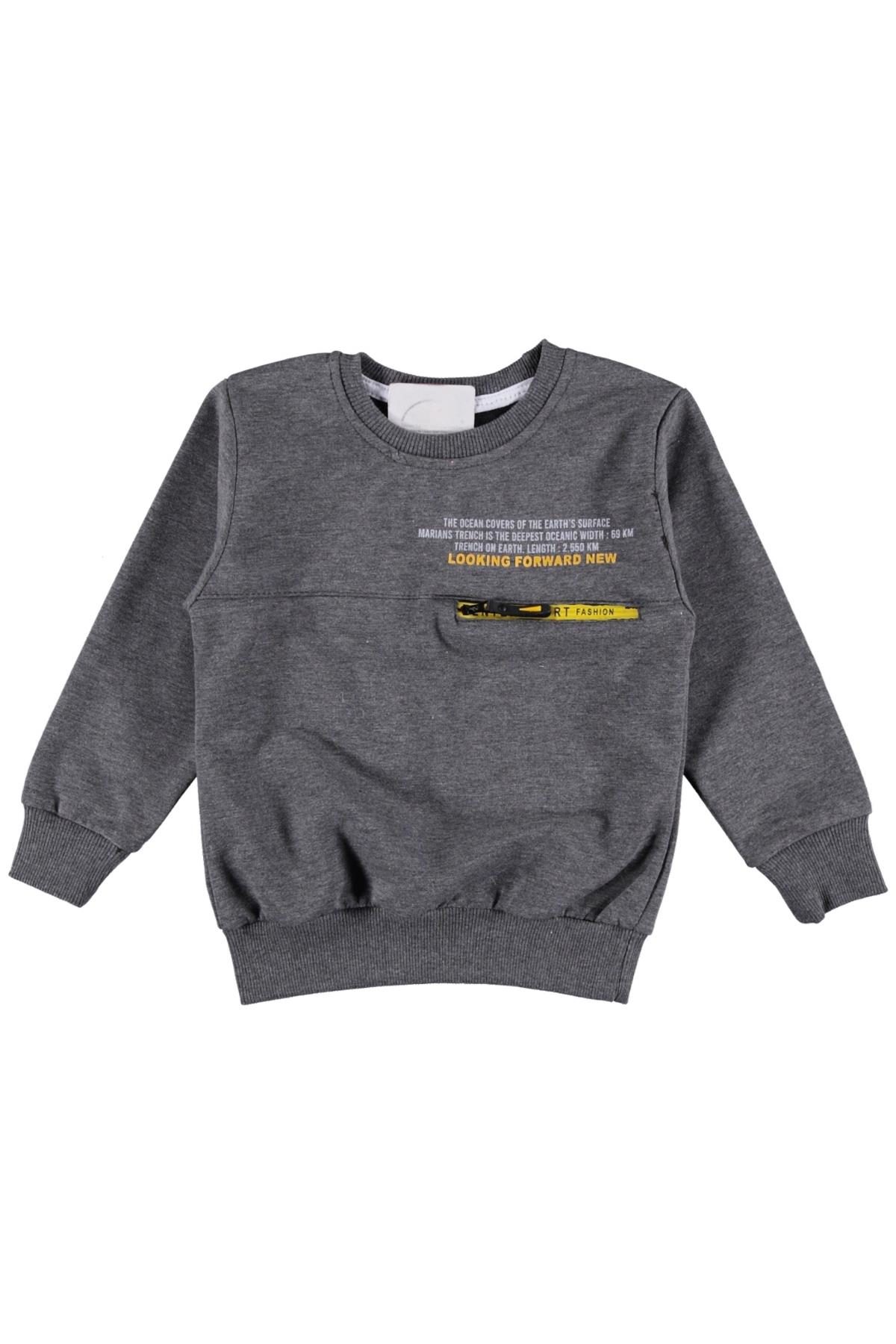 Pundikids Erkek Çocuk Cepli İki İp Bisiklet Yaka Sweath Koyu Gri - 5 Yaş
