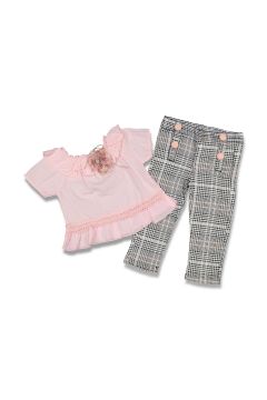 Pundikids Goblen Pantolonlu Volan Gömlekli 2'li Takım Pembe - 3 Yaş