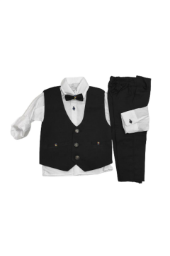 Pundikids Erkek Çocuk 3'Lü Yelekli Kumaş Takım Siyah - 6 Yaş