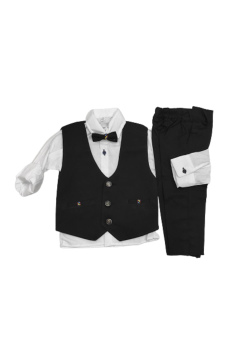 Pundikids Erkek Çocuk 3'Lü Yelekli Kumaş Takım Siyah - 7 Yaş