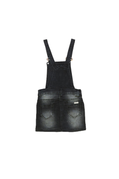 Pundikids Kız Çocuk Yıpratma Nakışlı Kot Salopet Siyah - 4 - 5 YAŞ