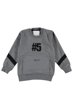 Pundikids Erkek Çocuk Kanguru Cepli İki İplik Sweath Koyu Gri - 7 Yaş