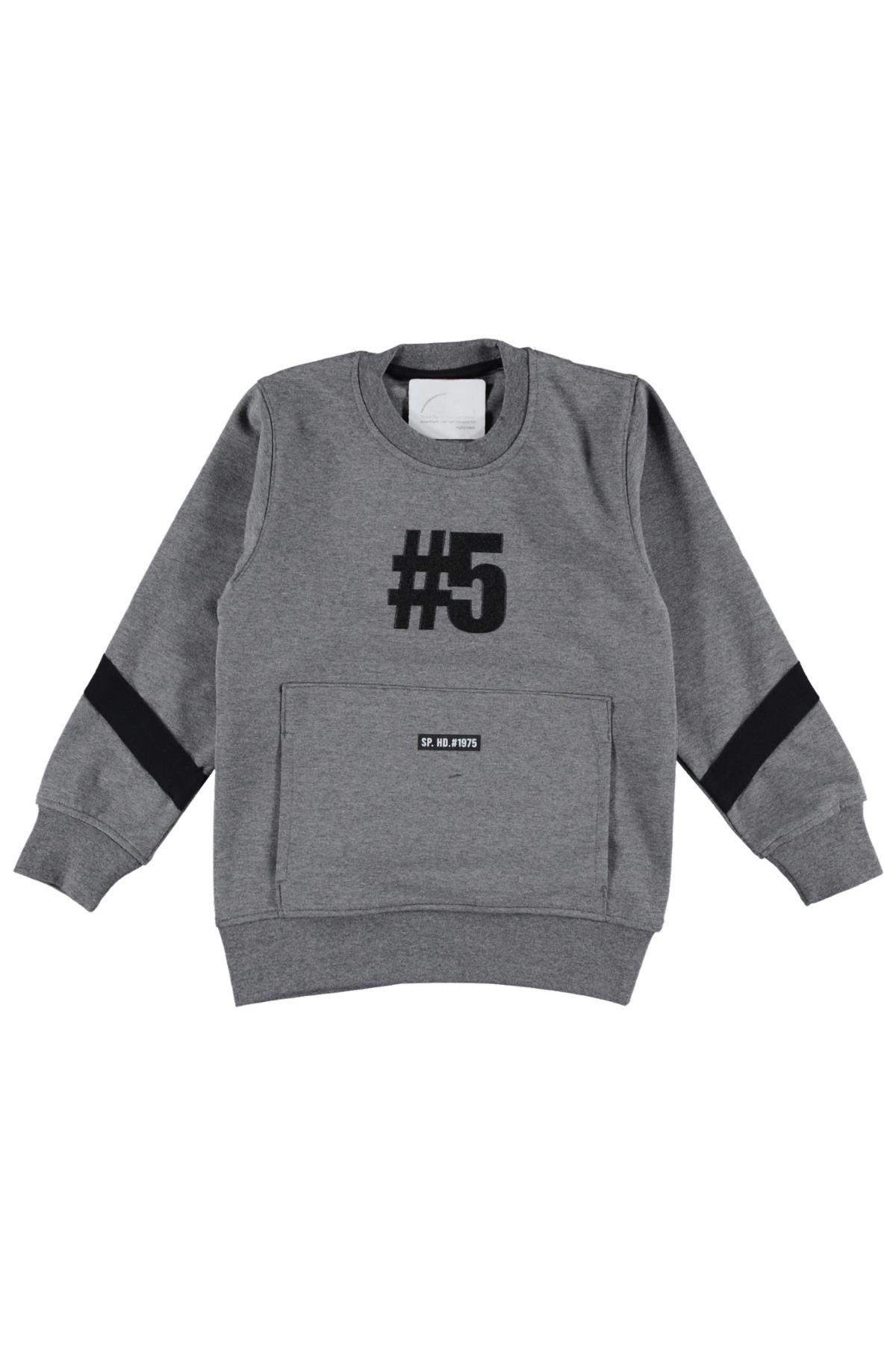 Pundikids Erkek Çocuk Kanguru Cepli İki İplik Sweath Koyu Gri - 8 Yaş