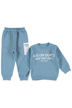 Erkek Çocuk Baskılı 2'Li Eşofman Takımı Mavi - 3 Yaş