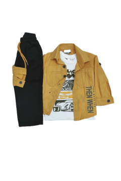 Pundikids Erkek Çocuk Gömlekli Yumuşak Pantolonlu 3'Lü Takım Sarı - 2 Yaş