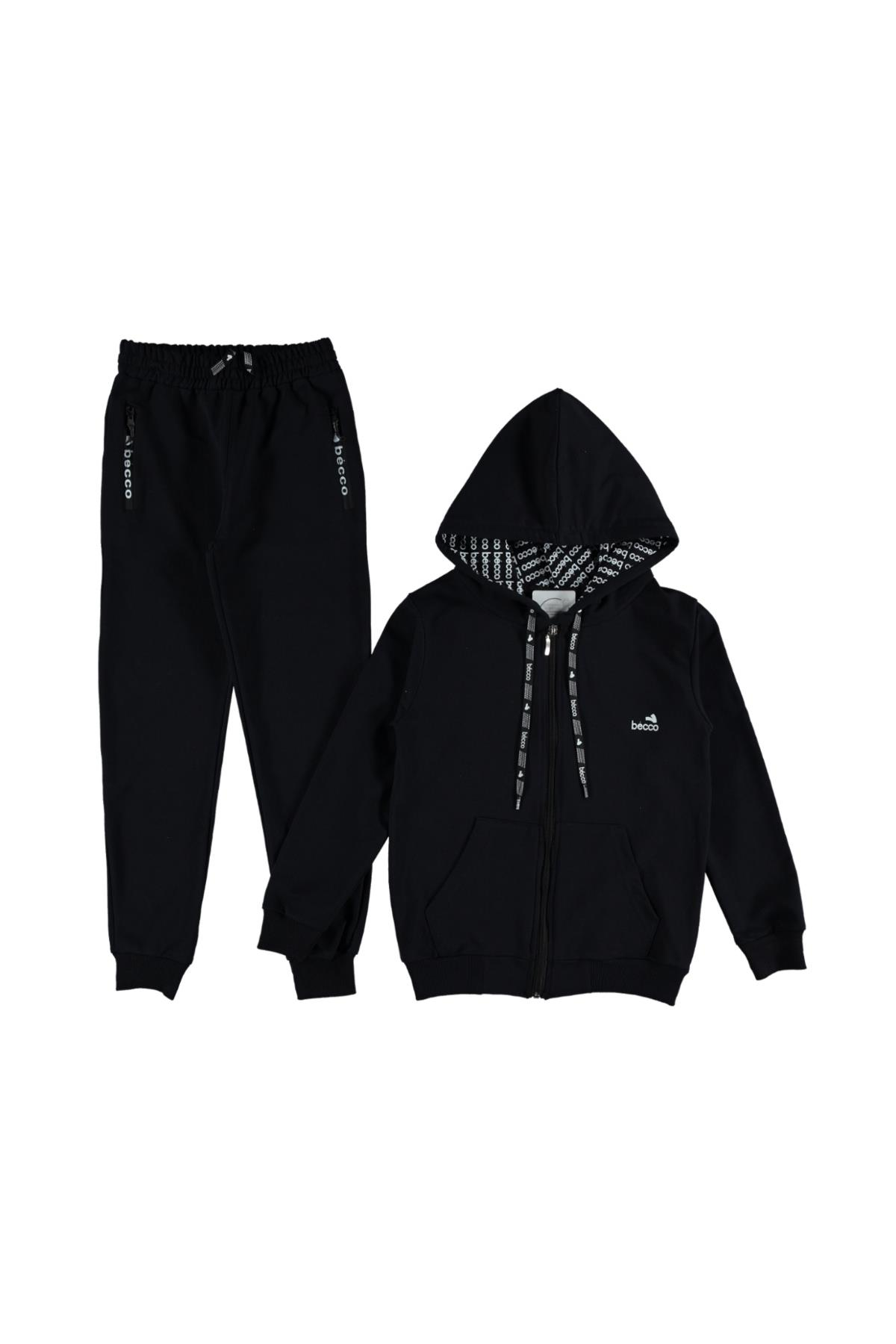 Pundikids Çocuk Becco Baskılı Kapüşonlu Eşofman Takımı Siyah - 11 Yaş