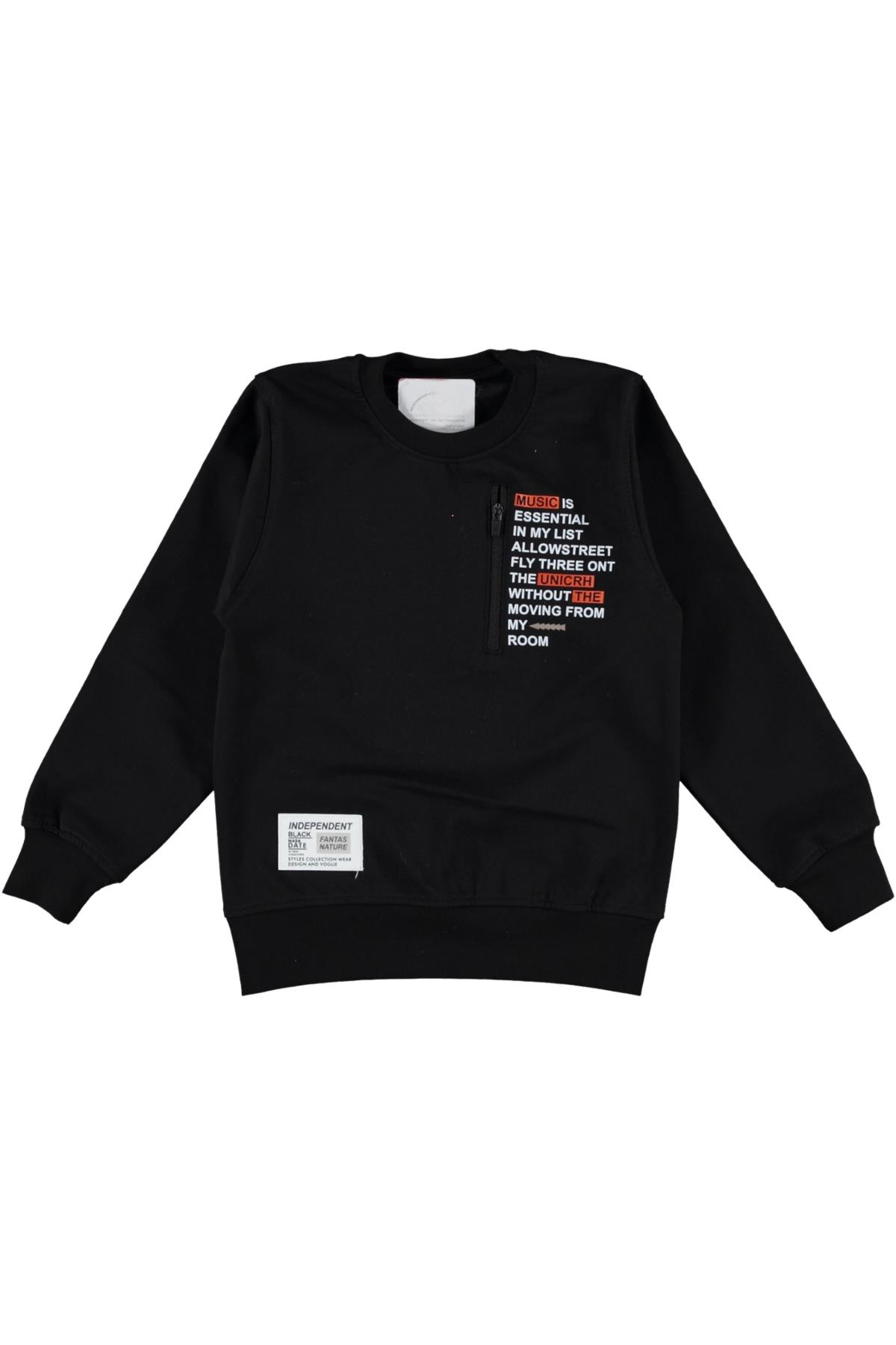 Pundikids Erkek Çocuk Fermuar Cepli Sweath Siyah - 5 Yaş