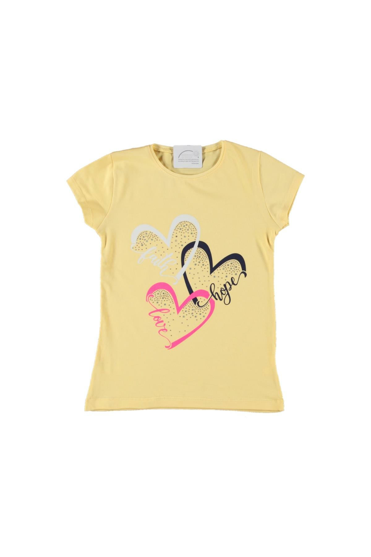 Pundikids Kız Çocuk Taş Baskılı T-shirt Sarı - 9 - 10 Yaş