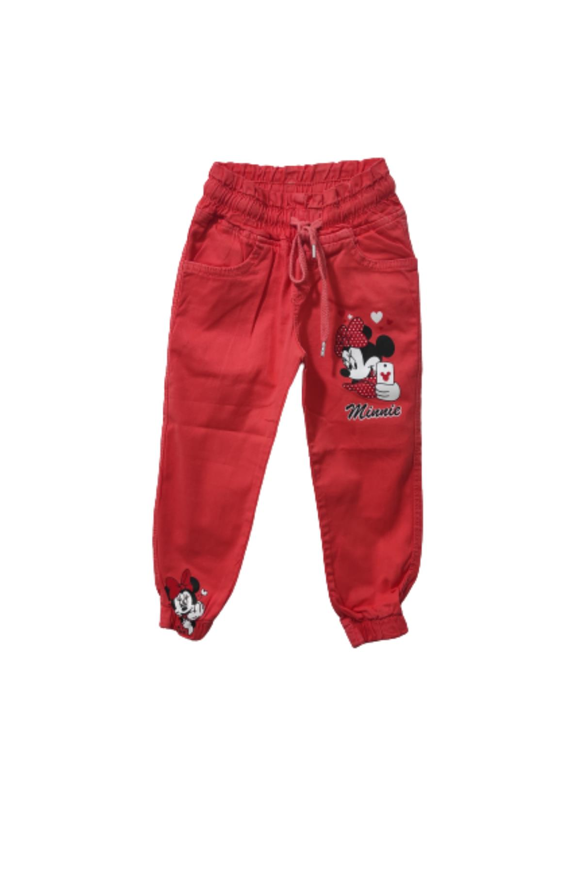 Kız Çocuk Minnie Baskılı Kargo Keten Pantolon Nar Çiçeği - 4 - 5 YAŞ
