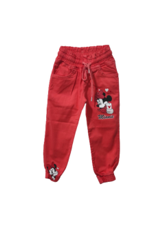 Kız Çocuk Minnie Baskılı Kargo Keten Pantolon Nar Çiçeği - 4 - 5 YAŞ