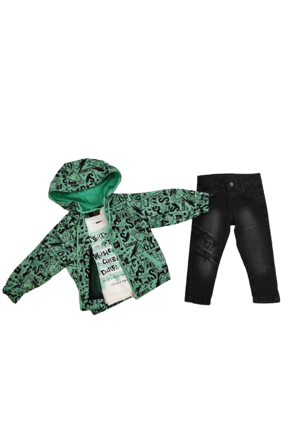 Pundikids Erkek Çocuk Yağmurluklu 3'lü Takım Yeşil - 5 Yaş