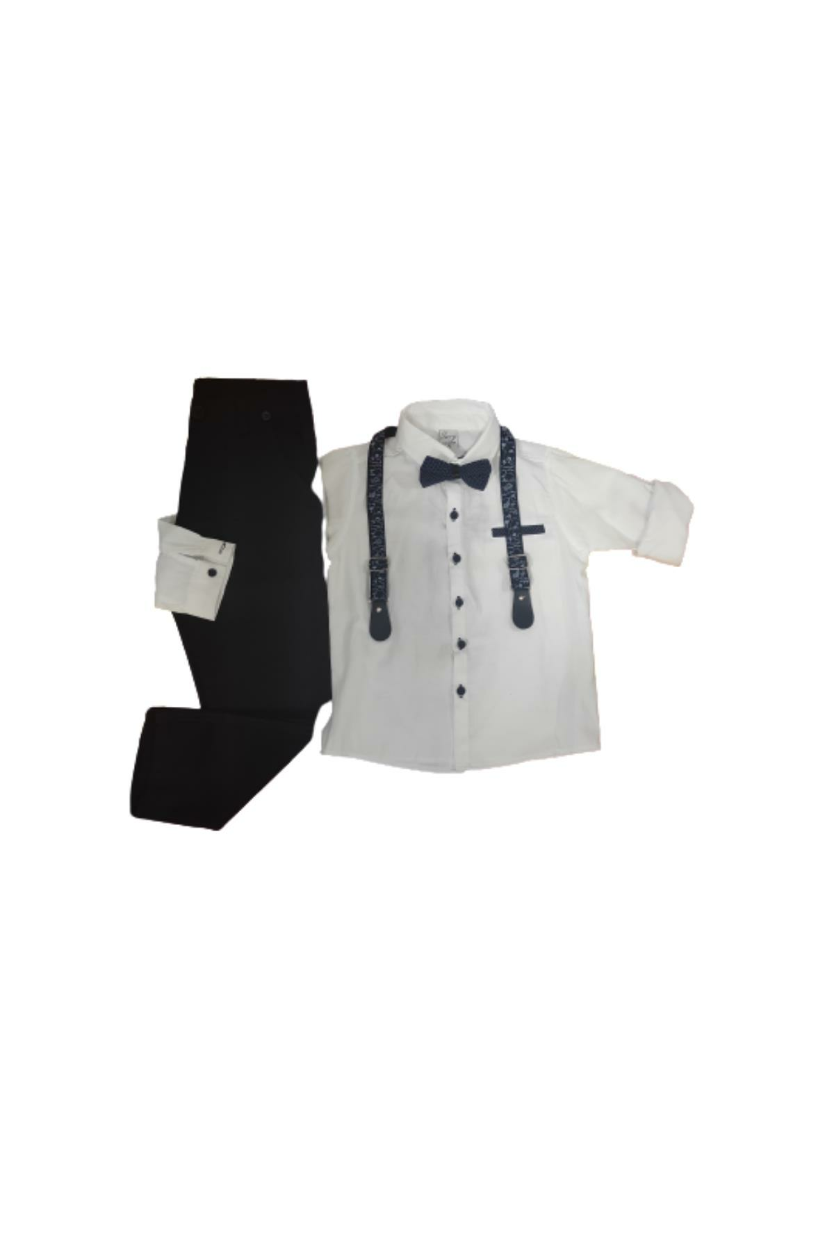 Pundikids Erkek Çocuk Askılı Papyonlu Takım Lacivert - 7 - 8 Yaş