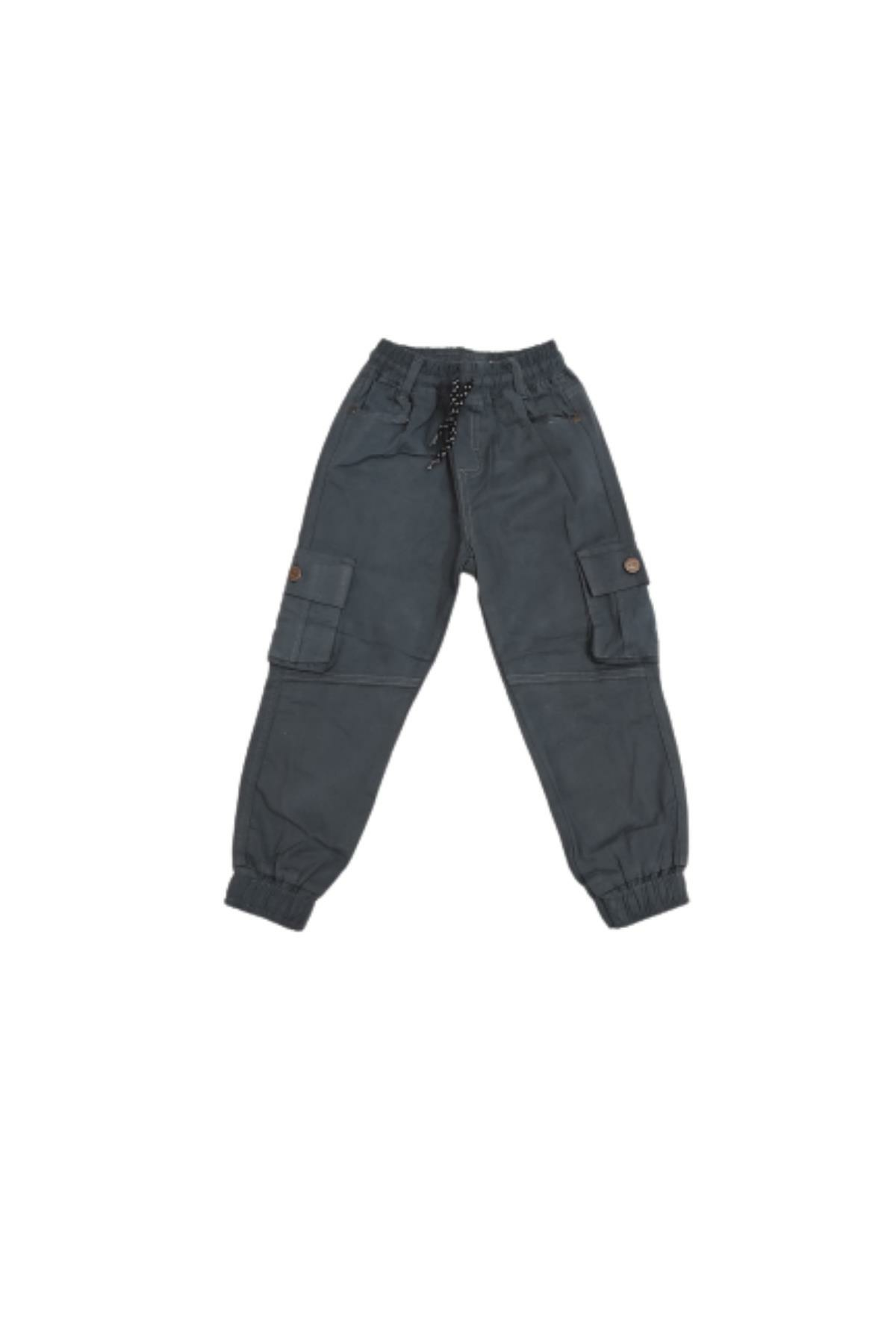 Pundikids Erkek Çocuk Keten Kargo Pantolon Koyu Gri - 5 Yaş