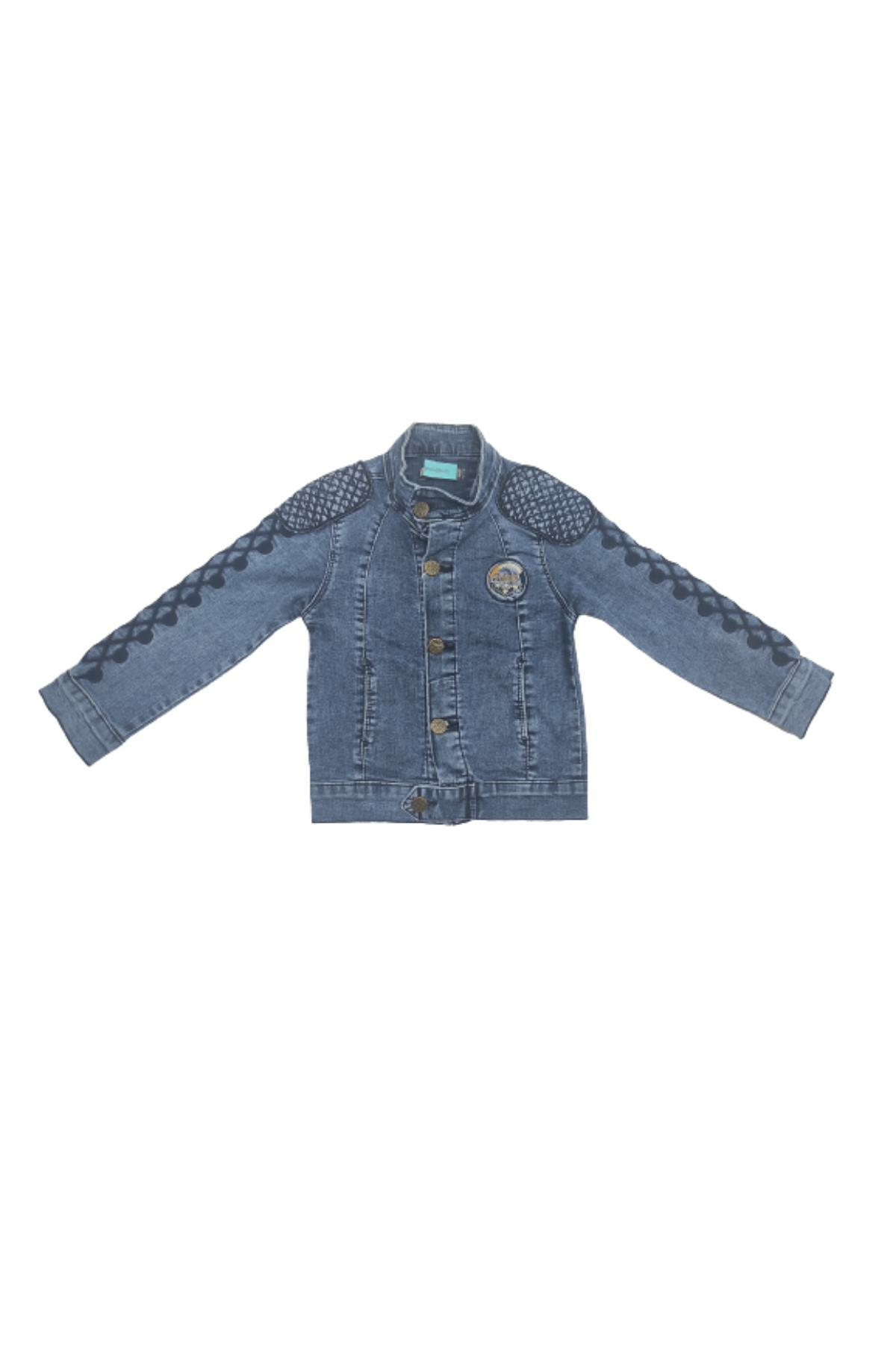 Pundikids Erkek Çocuk Nakışlı Kot Ceket Mavi - 7 - 8 Yaş