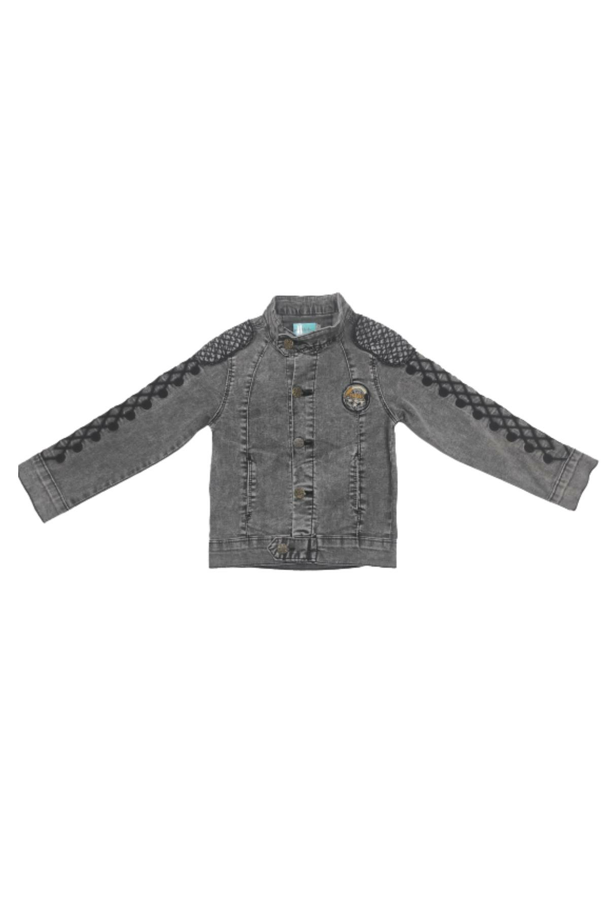 Pundikids Erkek Çocuk Nakışlı Kot Ceket Gri - 6 - 7 Yaş