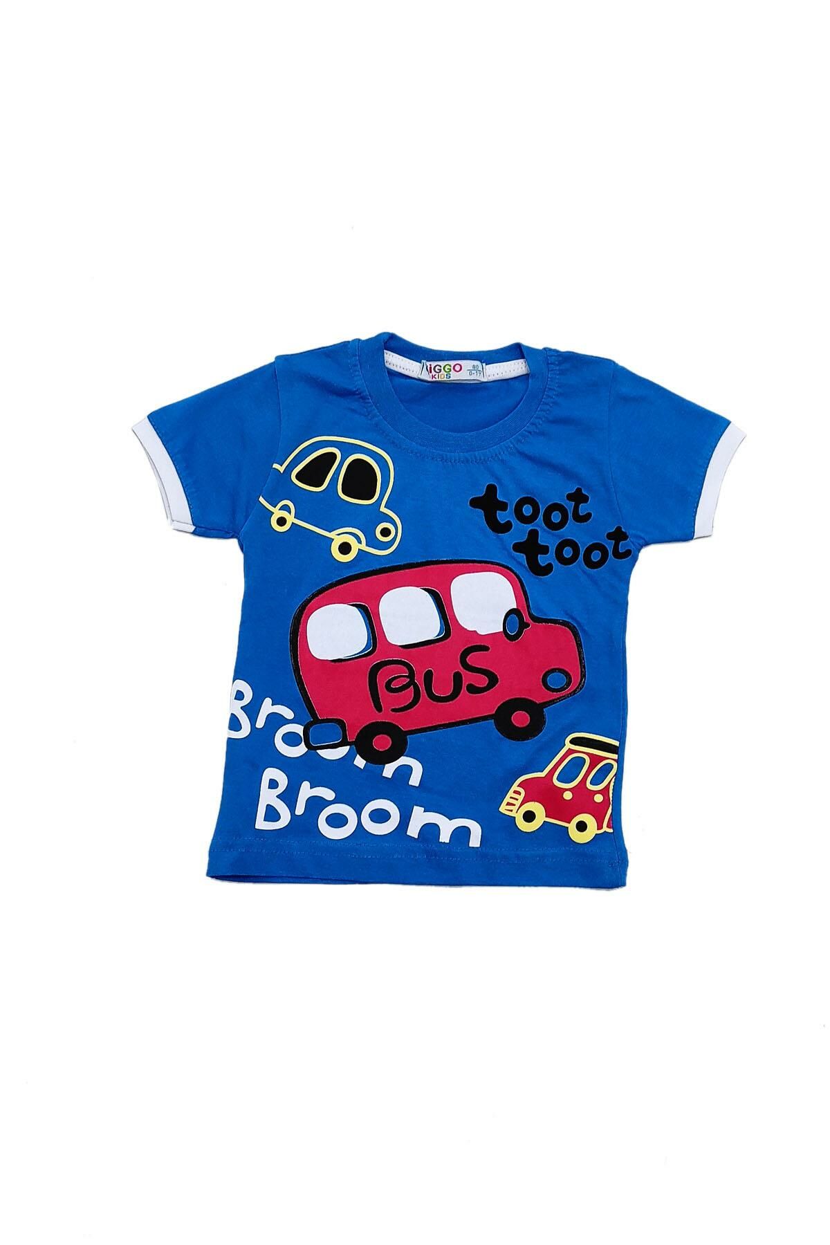 TOOT BASKILI KISA KOL T-SHİRT Mavi - 1 - 2 Yaş