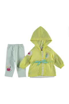 Pundikids Kız Bebek Trençkotlu 3'lü Takım Sarı - 9 - 12 AY