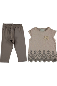 Pundikids Kız Çocuk Penye  Kapri Pantolonlu 2'li Takım Bej - 5 - 6 Yaş
