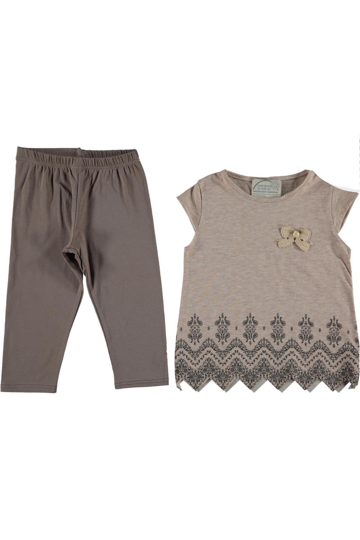 Pundikids Kız Çocuk Penye  Kapri Pantolonlu 2'li Takım 7 - 8 Yaş - Bej