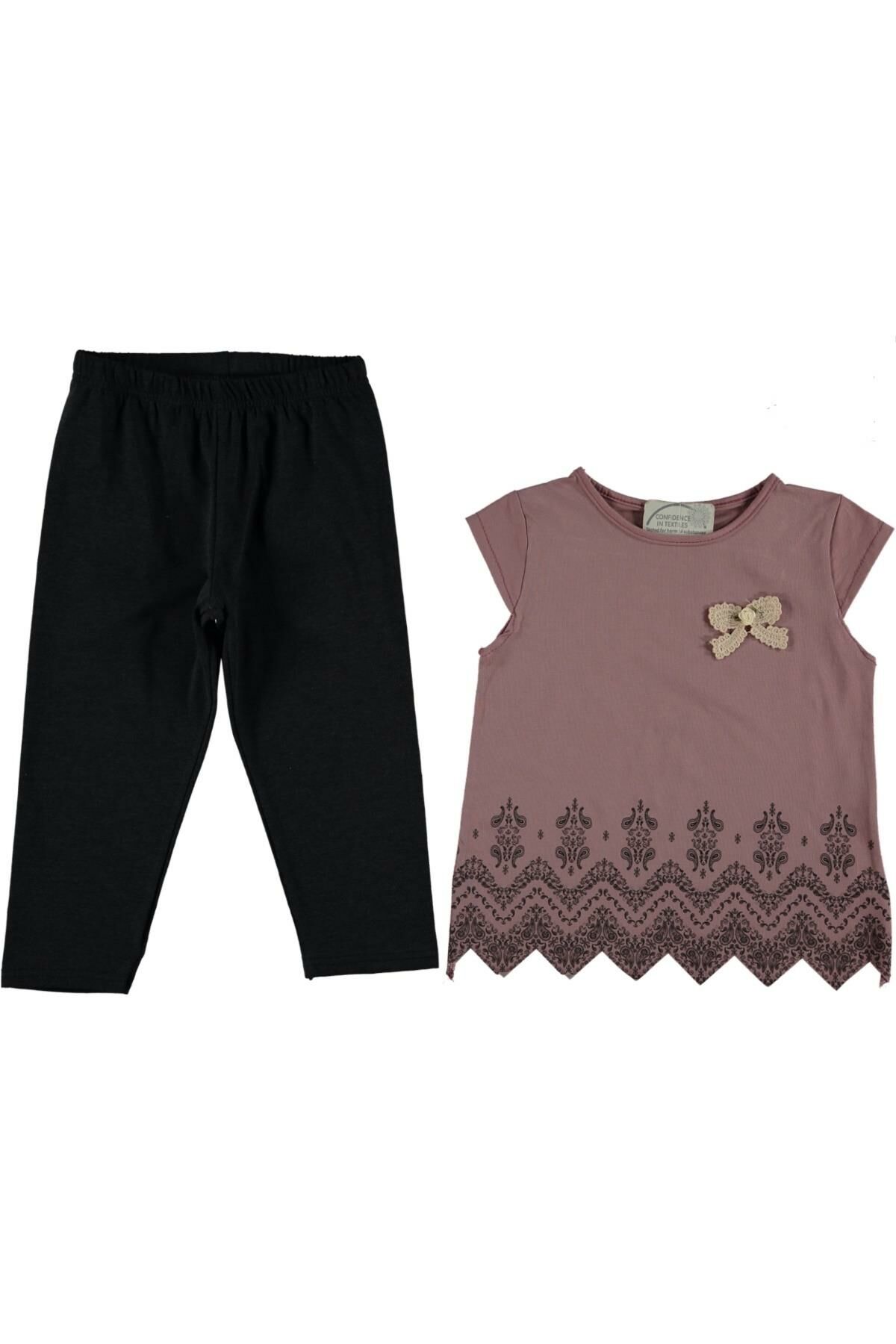 Pundikids Kız Çocuk Penye  Kapri Pantolonlu 2'li Takım PUDRA - 7 - 8 Yaş