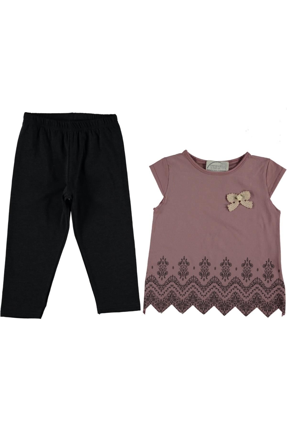 Pundikids Kız Çocuk Penye  Kapri Pantolonlu 2'li Takım PUDRA - 8 - 9 Yaş