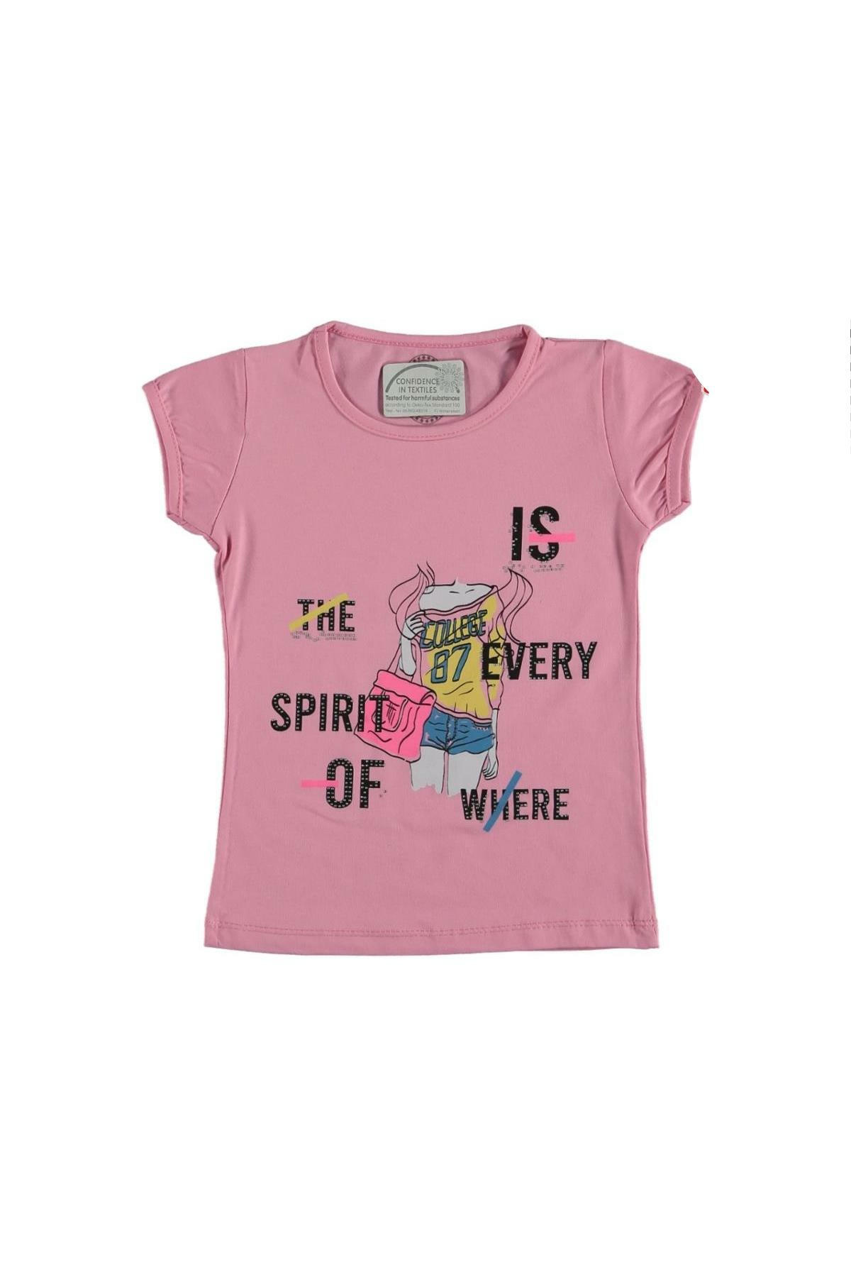Spirit Of Where Baskılı Tasli Kız Çocuk T-shirt 2 Yaş - Pembe