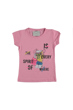 Spirit Of Where Baskılı Tasli Kız Çocuk T-shirt Pembe - 3 Yaş