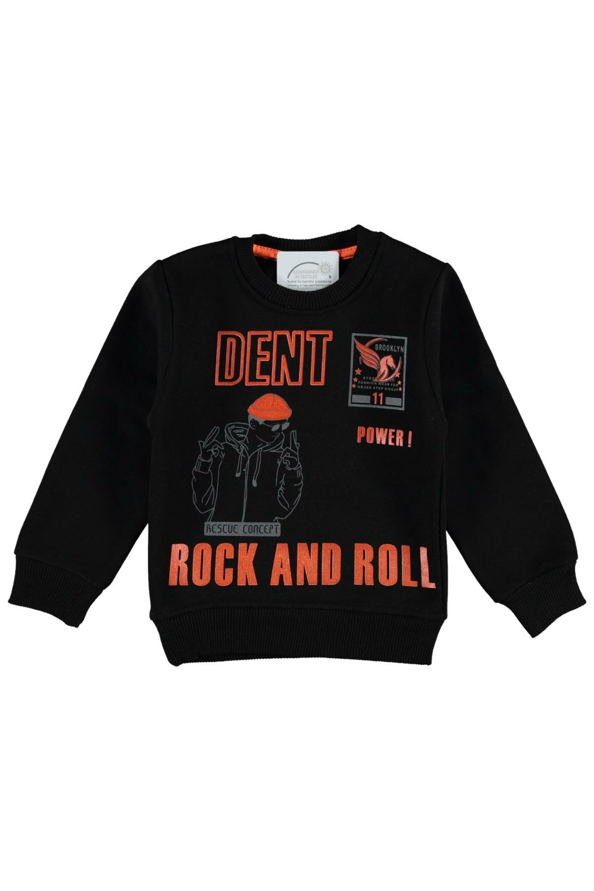 Pundikids Erkek Çocuk Baskılı 3 İplik Şardonlu Sweath Siyah - 5 - 6 Yaş