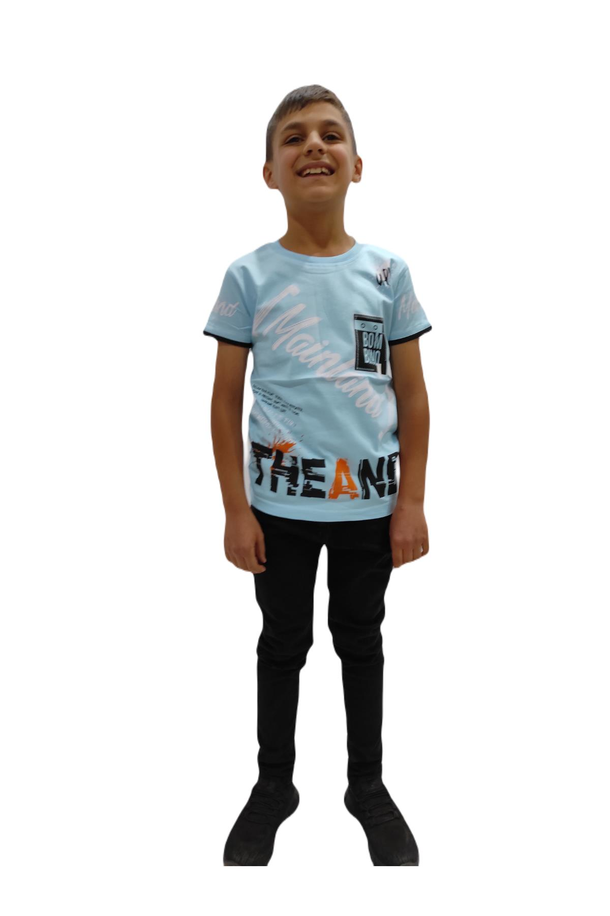 Pundikids Erkek Çocuk Bisiklet Yaka Tişört Açık Mavi - 9 - 10 Yaş