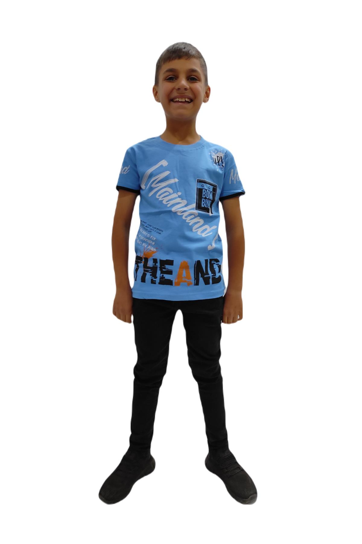 Pundikids Erkek Çocuk Bisiklet Yaka Tişört Mavi - 9 - 10 Yaş