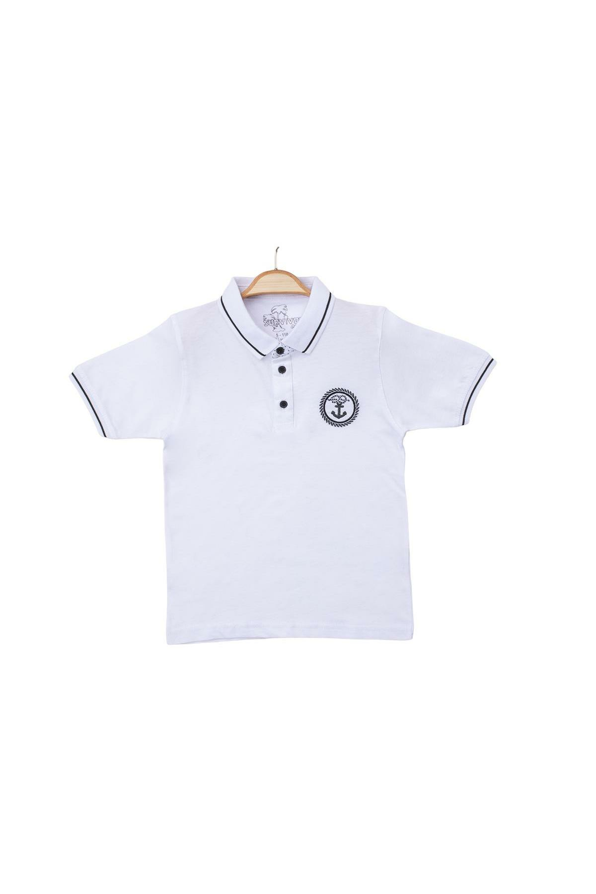 Pundikids Erkek Çocuk Polo Yaka Tişört Beyaz - 6 - 7 Yaş