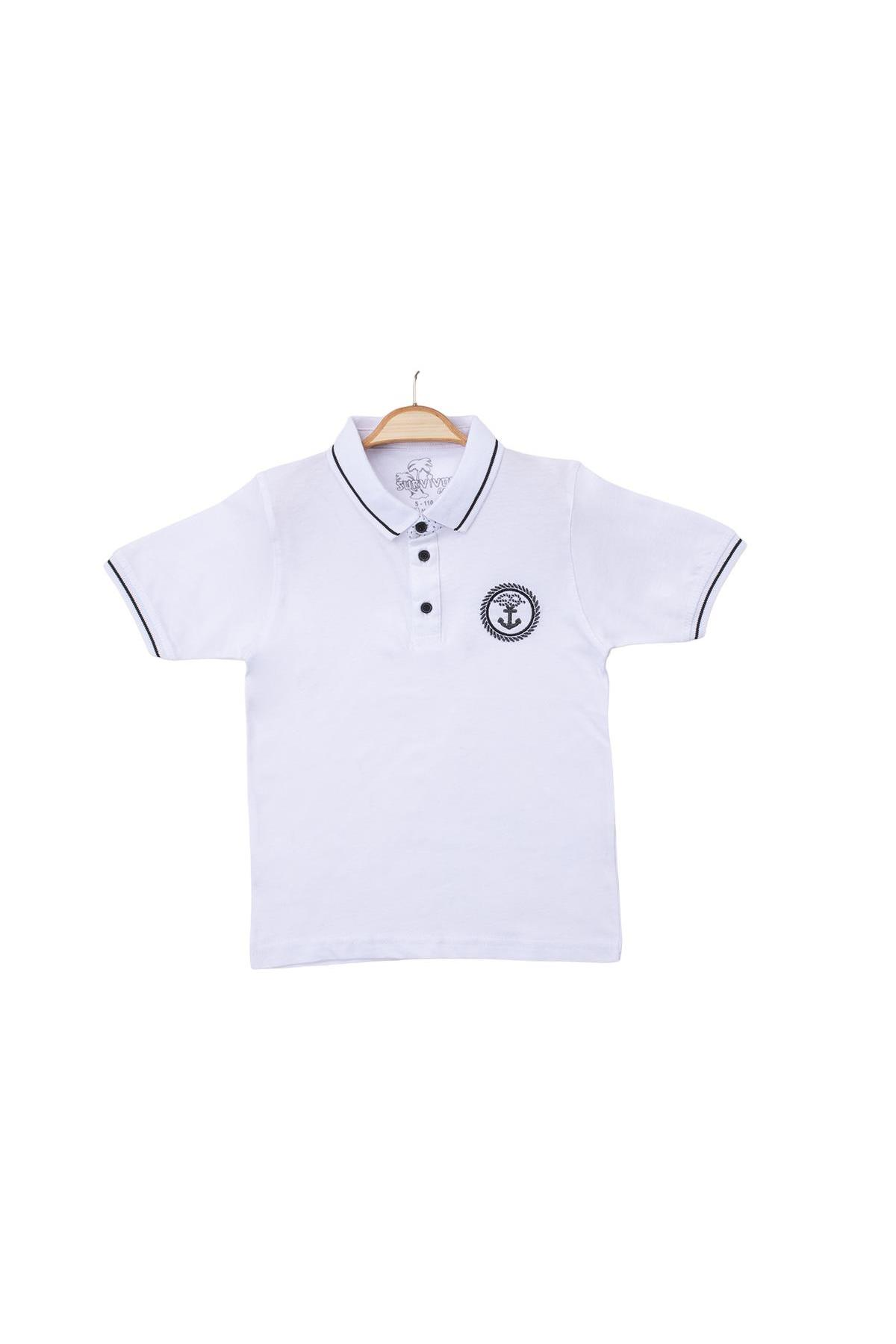 Pundikids Erkek Çocuk Polo Yaka Tişört Beyaz - 7 - 8 Yaş