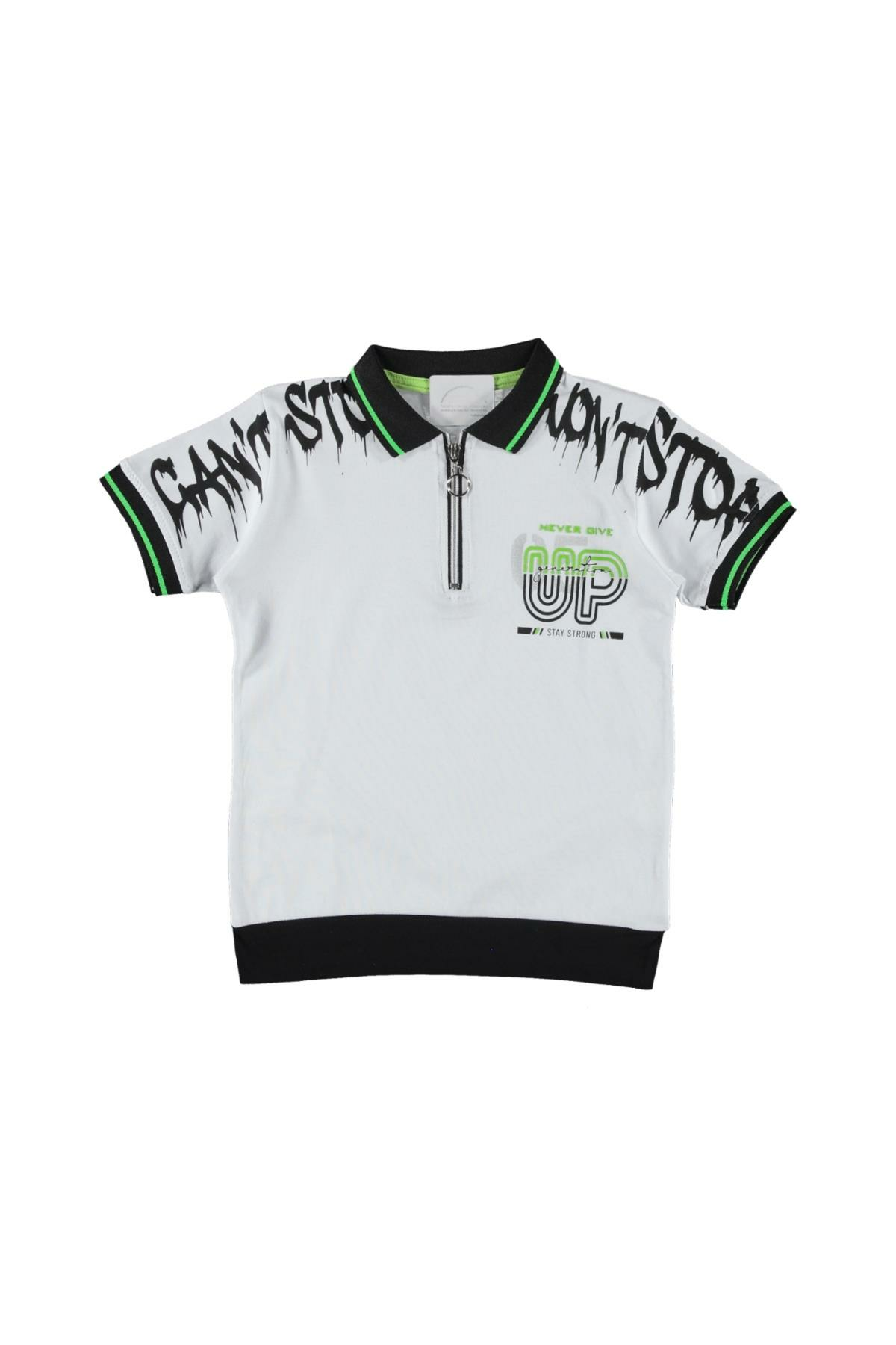 Pundikids Erkek Çocuk Fermuarlı Yaka Tişört Beyaz - 6 - 7 Yaş