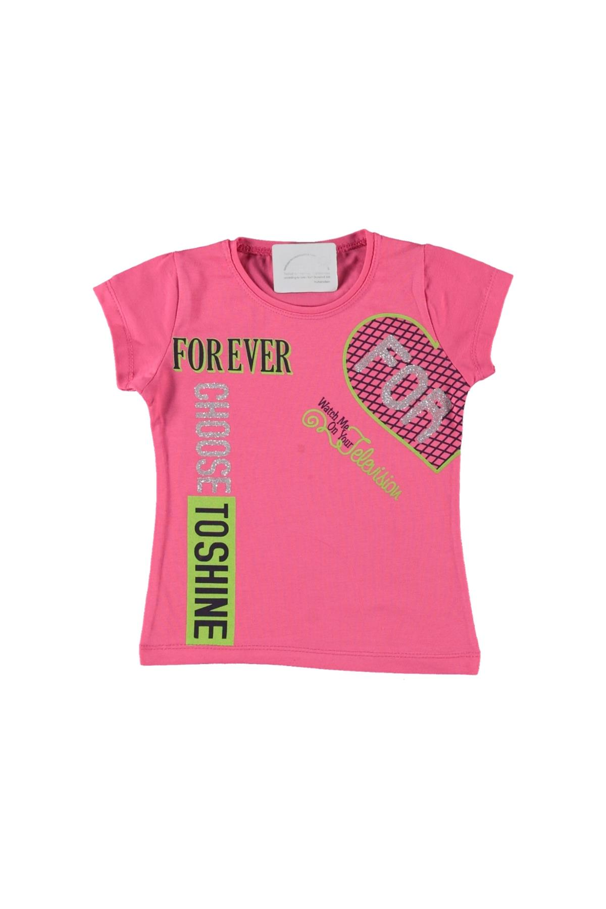 Kız Çocuk Baskılı T-shirt Pembe - 11 - 12 Yaş