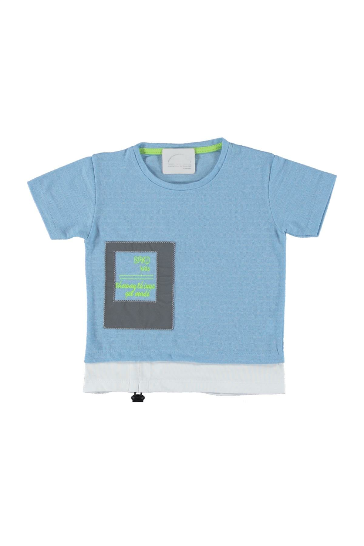 Pundikids Erkek Çocuk Bloklu Tişört Açık Mavi - 8 - 9 Yaş