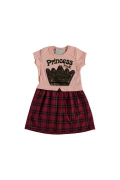 Pundikids Kız Çocuk Ekose Etekli Elbise Pembe - 6 Yaş