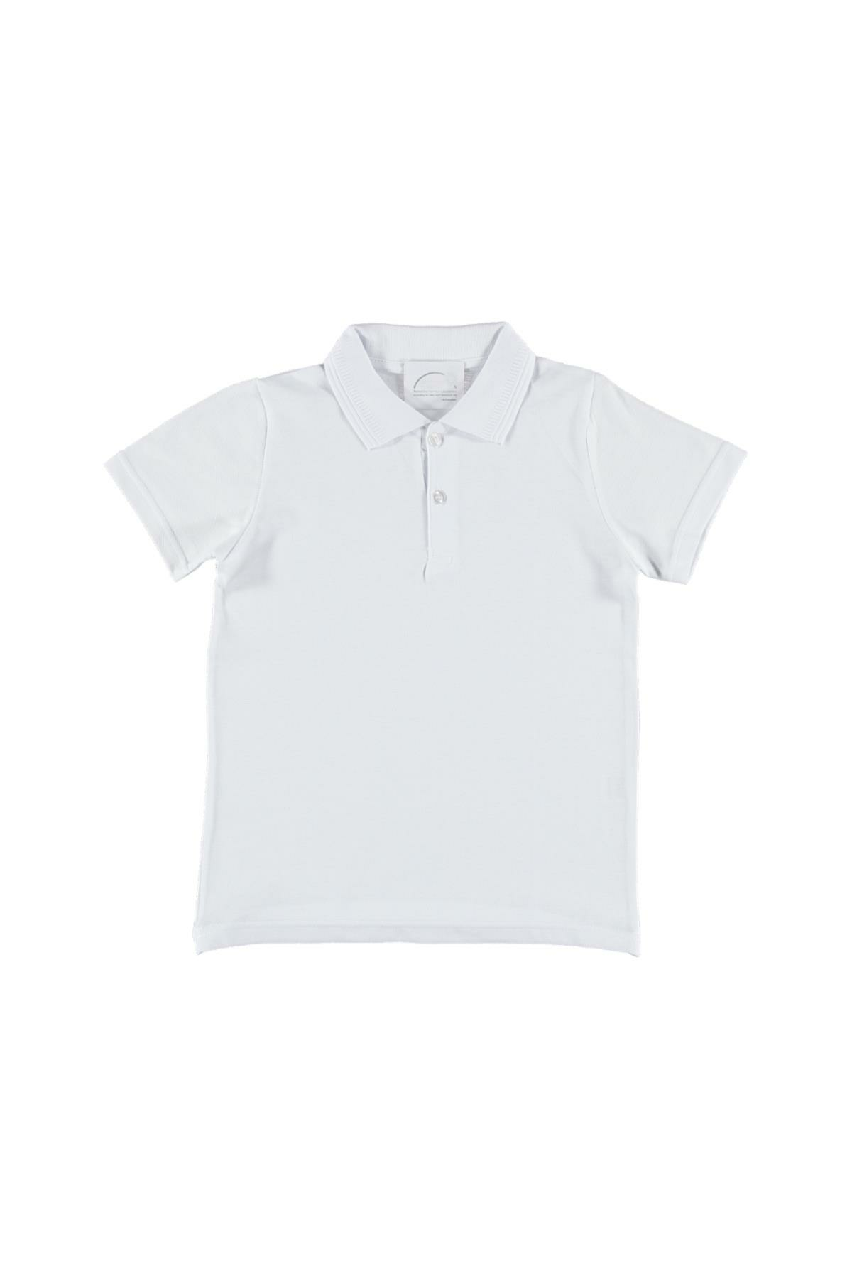 Erkek Çocuk Polo Yaka Düz Beyaz Tişört Beyaz - 9 - 10 Yaş