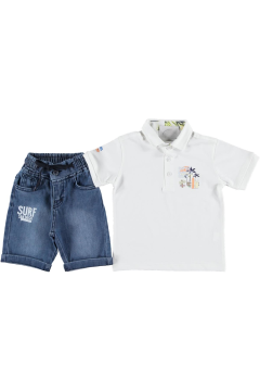 Pundikids Erkek Çocuk Kot Şortlu Takım Beyaz - 4 - 5 YAŞ
