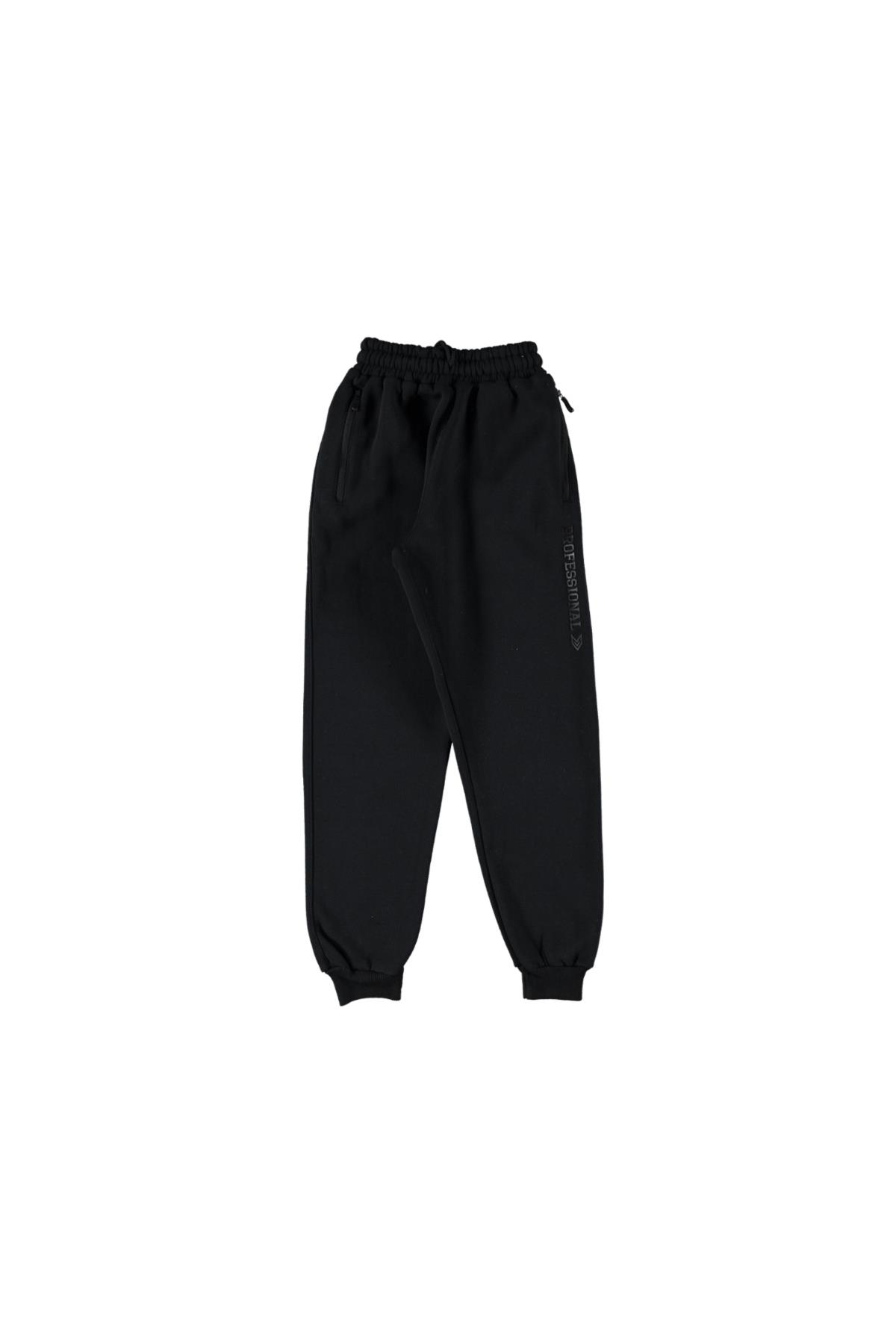 Çocuk Üç İplik İçi Şardonlu Alt Eşofman Siyah - 7 - 8 Yaş