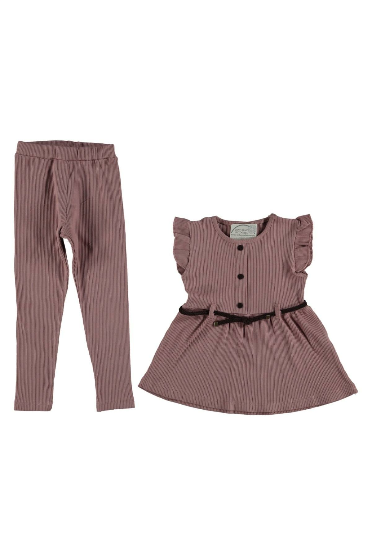 Pundikids Kız Çocuk Fitilli 2'li Takım PUDRA - 5 - 6 Yaş