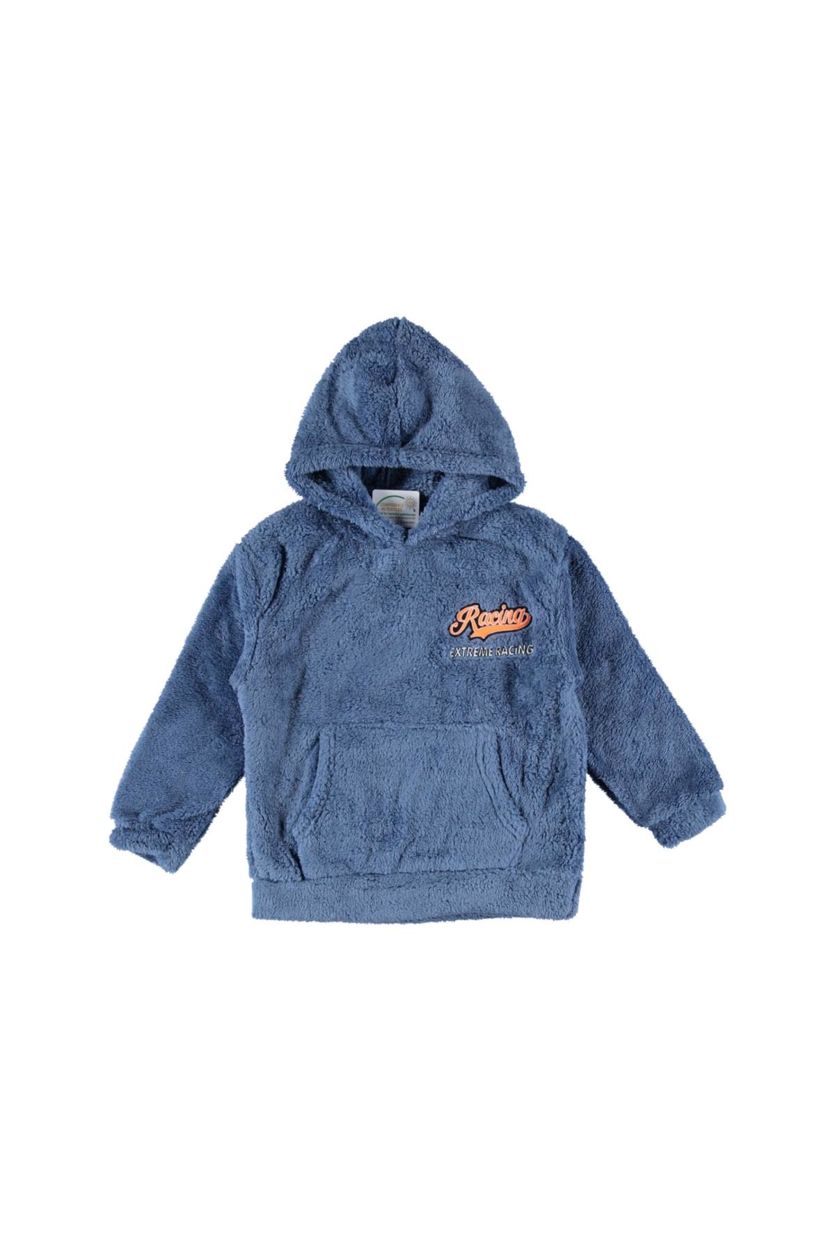 Pundikids Erkek Çocuk Kapüşonlu Peluş Sweath Mavi - 8 - 9 Yaş