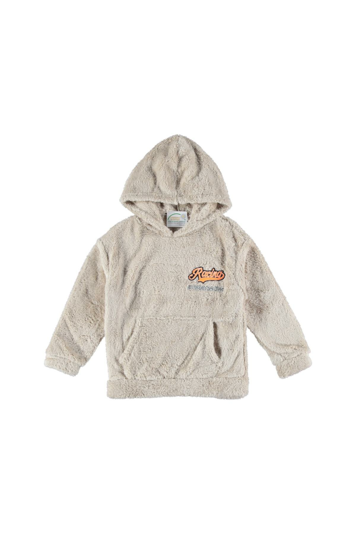 Pundikids Erkek Çocuk Kapüşonlu Peluş Sweath Bej - 11 - 12 Yaş